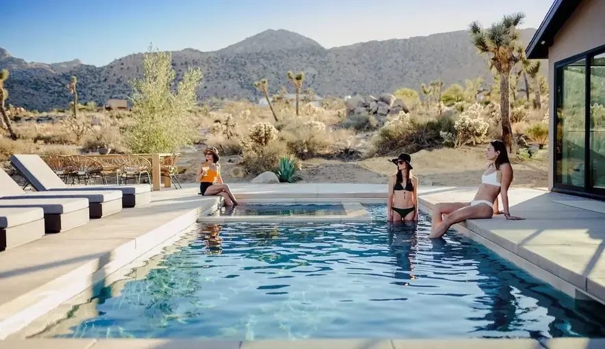 Pool overlooking the mountains and Joshua trees
